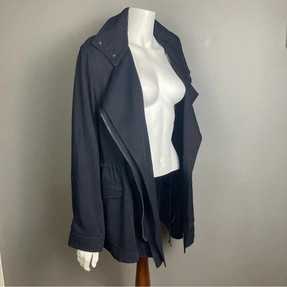 All Saints Finn Jacket women's US 10 UK 14 black long moto trench transitional‎